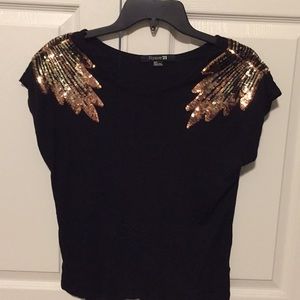Forever 21 black and gold sequence top